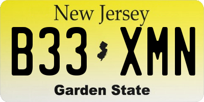 NJ license plate B33XMN
