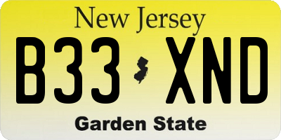 NJ license plate B33XND