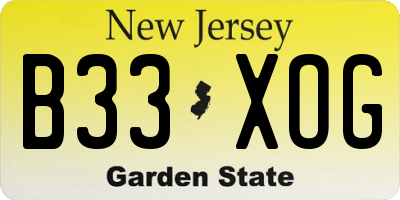 NJ license plate B33XOG