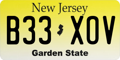 NJ license plate B33XOV