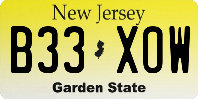 NJ license plate B33XOW