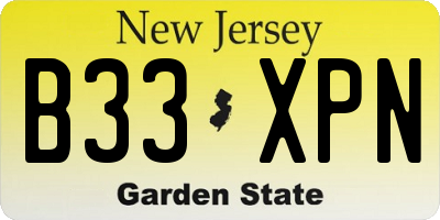 NJ license plate B33XPN
