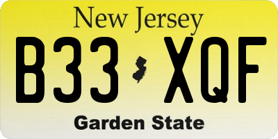NJ license plate B33XQF