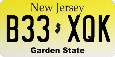 NJ license plate B33XQK