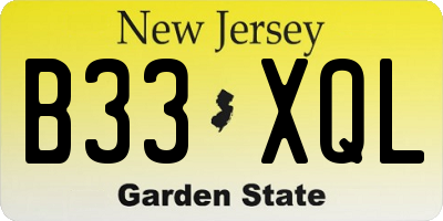 NJ license plate B33XQL