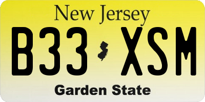 NJ license plate B33XSM