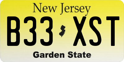 NJ license plate B33XST
