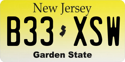 NJ license plate B33XSW