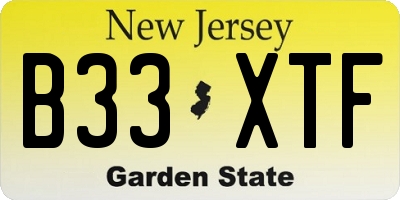 NJ license plate B33XTF