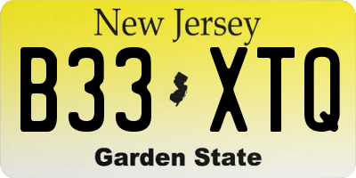 NJ license plate B33XTQ