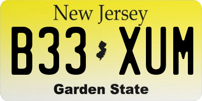 NJ license plate B33XUM
