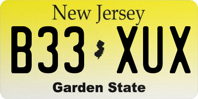 NJ license plate B33XUX