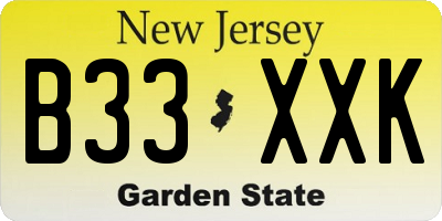 NJ license plate B33XXK