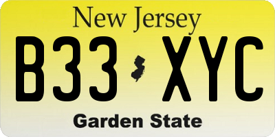 NJ license plate B33XYC