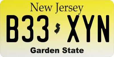 NJ license plate B33XYN
