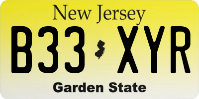 NJ license plate B33XYR