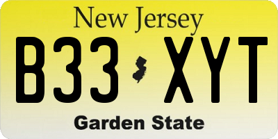 NJ license plate B33XYT