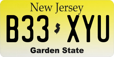 NJ license plate B33XYU
