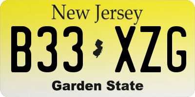 NJ license plate B33XZG