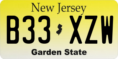 NJ license plate B33XZW