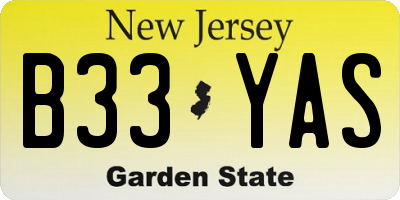 NJ license plate B33YAS