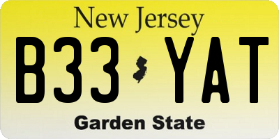 NJ license plate B33YAT