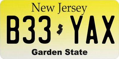 NJ license plate B33YAX