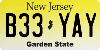 NJ license plate B33YAY
