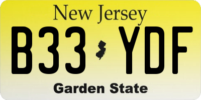 NJ license plate B33YDF