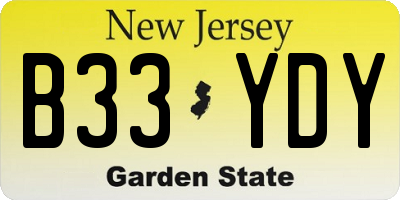 NJ license plate B33YDY