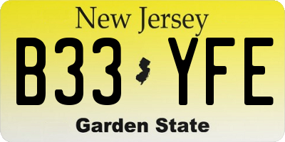 NJ license plate B33YFE