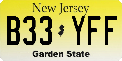 NJ license plate B33YFF