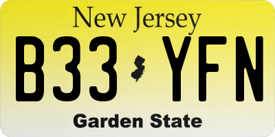 NJ license plate B33YFN
