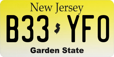 NJ license plate B33YFO