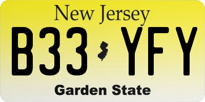 NJ license plate B33YFY