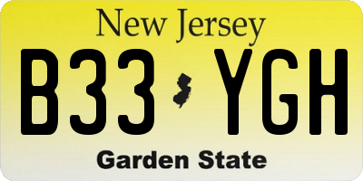 NJ license plate B33YGH