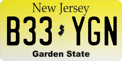 NJ license plate B33YGN