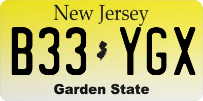 NJ license plate B33YGX