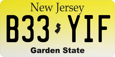 NJ license plate B33YIF