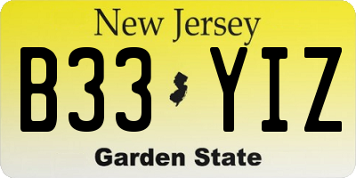 NJ license plate B33YIZ