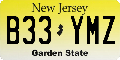 NJ license plate B33YMZ