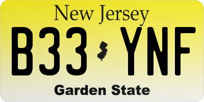 NJ license plate B33YNF