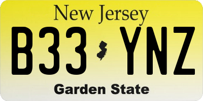 NJ license plate B33YNZ