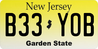NJ license plate B33YOB