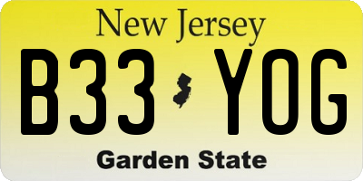 NJ license plate B33YOG