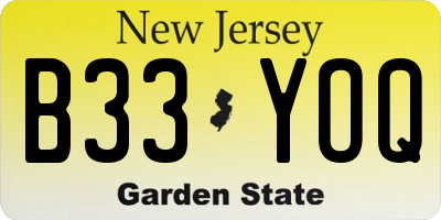 NJ license plate B33YOQ