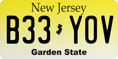 NJ license plate B33YOV