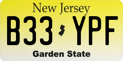 NJ license plate B33YPF