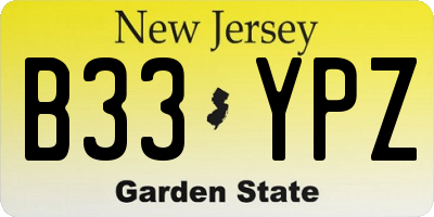 NJ license plate B33YPZ