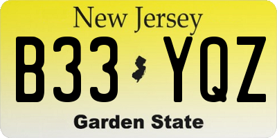 NJ license plate B33YQZ